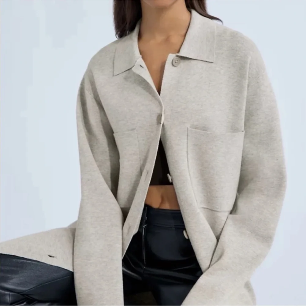 Aritzia The Group by Babaton Society Shirt Jacket Heather Oatmeal XS